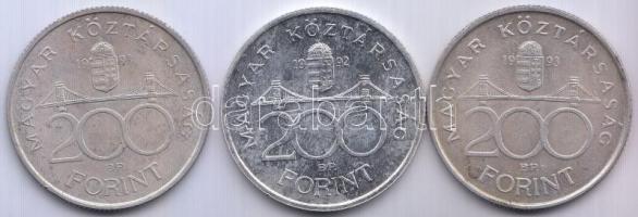 1992-1993. 200Ft Ag "MNB" (3x) T:1-,2
