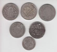 6db klf magyar és külföldi ezüstpénz tétel, közte sérült darabokkal T:3,4