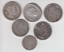6db klf magyar és külföldi ezüstpénz tétel, közte sérült darabokkal T:3,4