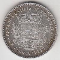 Venezuela 1893A 1/2B Ag "Bolivar" T:2 Venezuela 1893A Gr 2.500 (1/2 Bolivar) Ag "Bolivar" C:XF