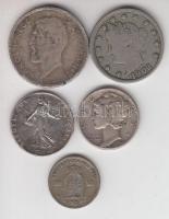 5db klf külföldi ezüstpénz tétel T:vegyes