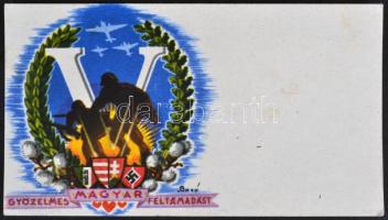 Cca 1943 Bozó: Győzedelmes magyar feltámadást, üdvözlőkártya,7×12 cm