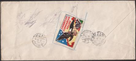 1947 USA levél amerikai-magyar levélzáróval Magyarországra küldve