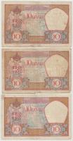 Jugoszlávia 1926 10D (3x) T:III
Yugoslavia 1926. 10 Dinara (3x) C:F