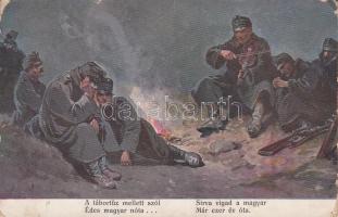 WWI Hungarian soldiers, campfire (small tear)