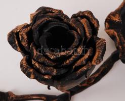 Futó István (1970-): Antikolt rózsás hamutartó, kovácsolt vas, jelzett, hibátlan, 23×11 cm, m:9 cm