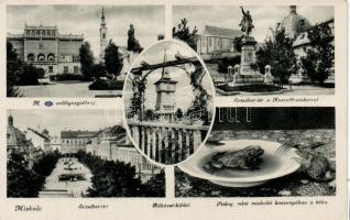 Miskolc, Erdőigazgatóság, Erzsébet tér, Kossuth szobor, Rákóczi kilátó; pislog, mint miskolci kocsonyában a béka (fa)