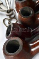 6db pipa, 2db pipatömőszett és egy dohányos tasak /  6 pipes, 2 pipe stuffing set and a tobacco bag