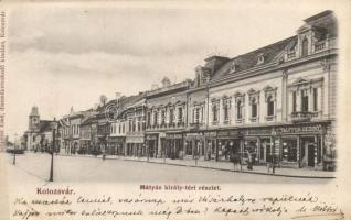 Kolozsvár, Mátyás király tér, Tauffer Dezső, Schefer András, Jeszenszky Ferenc kereskedései / square, shops