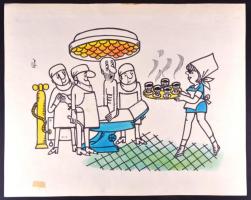 Balázs Piri Balázs (1907-1983): Kávés nemzet vagyunk. Vegyes technika, papír, jelzett, foltos, 28×30 cm