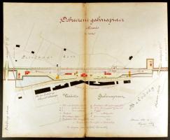 1880 A Debrecen gabonapiaci vasúti megálló rajzolt, aláírt tervrajza 42x36 cm