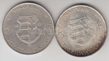 1947. 5Ft Ag "Kossuth" (2x) T:2-,3 patina