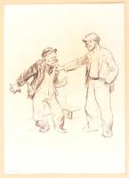 Ék Sándor (1902-1975): Kötekedők. Szén, papír, jelzett (A. Keil), paszpartuzva, 53x39cm