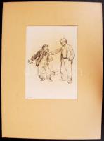 Ék Sándor (1902-1975): Kötekedők. Szén, papír, jelzett (A. Keil), paszpartuzva, 53x39cm