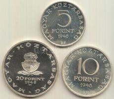 1948. 5Ft Ag "Petőfi", 10Ft Ag "Széchenyi", 20Ft Ag "Táncsics" "Szabadságharc" sor utánveretek T:PP R!