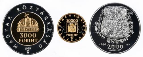 1999. 20.000Ft Au "Államalapítás 1000. évfordulója" (6.982g/0.986/22mm) T:PP + 1999. 3000F...