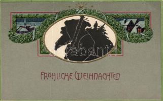 Christmas, Santa Claus silhouette, Emb. litho (EK)