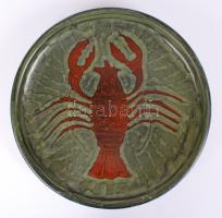 Gorka Iparművészeti Vállalat, rákos dísztál, mázas kerámia, jelzett, apró mázhiba, m:6 cm, d:31 cm