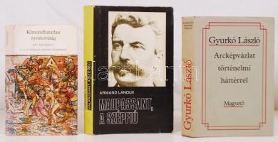 5 db modern könyv: Maupassant a szépfiú, Arcképvázlat történelmi háttérrel, Pár szögescipő Olimpia, Karddal a világ körül, Kimondhatatlan nyomorúság