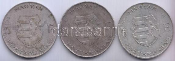 1947. 5Ft Ag "Kossuth" (3x) T:3