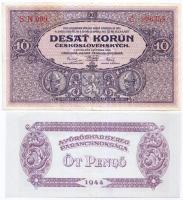 1944. 5P "A Vöröshadsereg Parancsnoksága" + Csehszlovákia 1927. 10K T:III