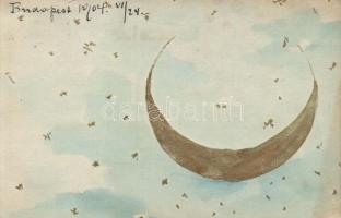 The Moon, hand painted postcard