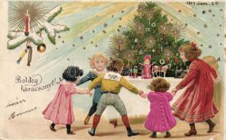 Christmas, decorated postcard, Emb. litho (EB)
