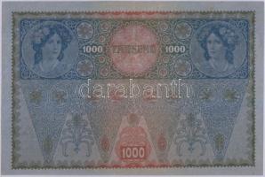 1902. 1000K mindkét oldal német, "Deutschösterreich" felülnyomással T:hajtatlan, kis besza...
