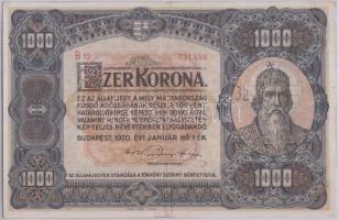 1920. 1000K "Orell Füssli - Zürich" T:III(kétszer hajtott de szép papír)