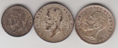 Románia 1911. 50B Ag "I. Károly" + 1906. 1L Ag "I. Károly" + 1912. 1L "I. K...