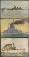 3 db régi hadihajó motívumlap / 3 warship motive cards: Linienschiff Deutschland, Charleston Panzerkreuzer, Pereswjet Panzerschiff