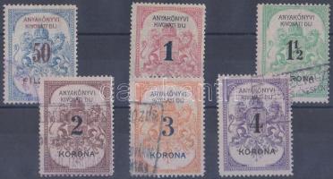 1892 Anyakönyvi kivonati díj bélyegek 6 db