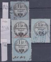 1863-1864, 1866 4 db Hírdetmény bélyeg 1kr kék papíron