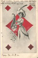 Playing card, lady, money, s: E. Schiendl (EK)