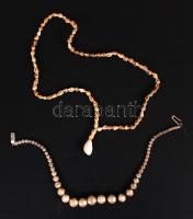 Érdekes bizsu tétel (nyakláncok, kalaptű, rúzstartó, gyűrű stb, festett fa dobozban, közte ezüst (Ag...