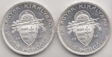 1938. 5P Ag "Szent István" (2x) T:2