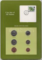 Falkland-szigetek 1985. 1p-50p 6klf db, forgalmi szett felbélyegzett kartonlapon T:1 Falkland Islands 1985. 1 pence - 50 pence, coin set on cardboard with stamp C:UNC