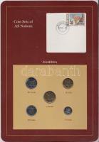 Namíbia 1993-96. 5c - 1$ 5klf db, forgalmi szett felbélyegzett kartonlapon T:1 Namibia 1993-96. 1 cent - 1 Dollar 5 different, coin set on cardboard with stamp C:UNC