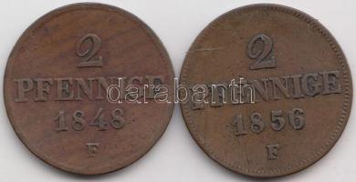 Német Államok / Szász-Albertine 1848F-1856F 2Pf Cu (2x) T:2-,3 German States / Saxony-Albertine 1848F-1856F 2 Pfennige Cu (2x) C:VF,F