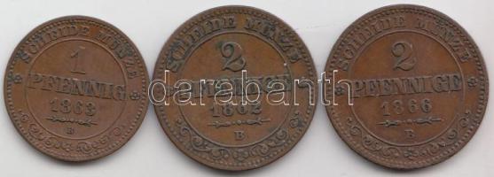 Német Államok / Szász-Albertine 1863B 1Pf Cu + 1862B-1866B 2Pf Cu (2x) T:2,2- German States / Saxony-Albertine 1863B 1 Pfennig Cu + 1862B-1866B 2 Pfennige Cu (2x) C:XF,VF