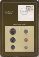 Libéria 1968/84. 1c - 1$ 6klf db, forgalmi szett felbélyegzett kartonlapon T:1 Liberia 1968/84. 1 cent - 1 Dollar 6 different, coin set on cardboard with stamp C:UNC