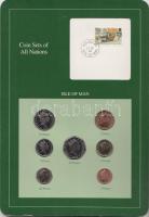 Man-sziget 1987-88. 1p - 1Ł 7klf db, forgalmi szett felbélyegzett kartonlapon T:1 Isle of Man 1987-88. 1 penny - 1 Pound 7 different, coin set on cardboard with stamp C:UNC