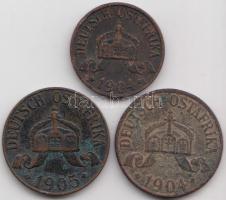 Német Kelet-Afrika 1904A 1/2H Cu + 1904A 1H Cu + 1905J 1H Cu "II. Vilmos" T:2-,3
German Ea...