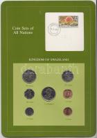 Szváziföld 1975-82. 1c - 1L 7klf db, forgalmi szett felbélyegzett kartonlapon T:1 Swaziland 1975-82. 1 cent - 1 Lilangeni 7 different, coin set on cardboard with stamp C:UNC
