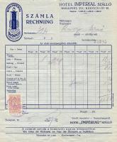 cca 1930 Hotel Imperial számlája okmánybélyeggel