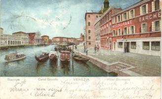 Venice, Venezia; Stazione, Canal Grande, Hotel Germania, litho (EK)