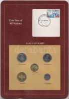 Haiti 1995-97. 5c - 5G 5klf db, forgalmi szett felbélyegzett kartonlapon T:1 Haiti 1995-97. 5 centimes - 5 Gourdes 5 different, coin set on cardboard with stamp C:UNC