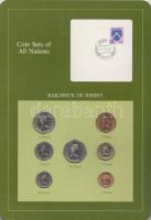 Jersey 1985-88. 1p - 1Ł 7klf db, forgalmi szett felbélyegzett kartonlapon T:1 Jersey 1985-88. 1 penny - 1 Pound 7 different, coin set on cardboard with stamp C:UNC