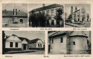 Deáki országzászló, Római katolikus iskola és templom, kultúrház, Szent István idejében épült templom / flag, school, community center, church (fa)