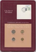 Guyana 1982/85. 1c - 25c 4klf db, forgalmi szett felbélyegzett kartonlapon T:1 Guyana 1982/85. 1 cent - 25 cents 4 different, coin set on cardboard with stamp C:UNC